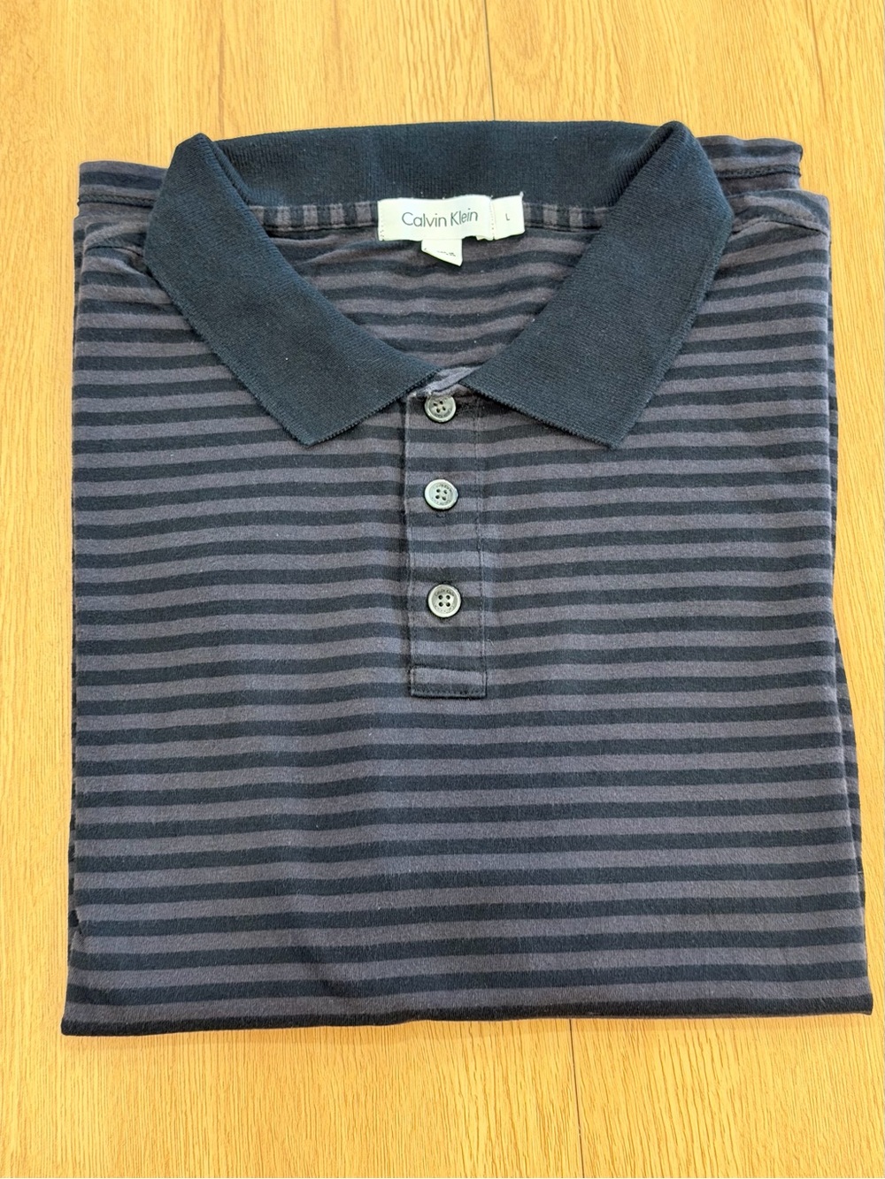 Calvin Klein Men’s Navy and Charcoal Striped Polo